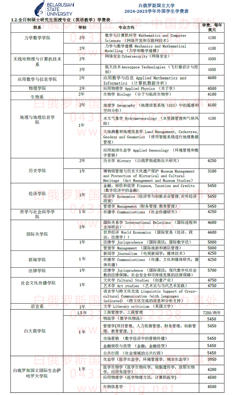 2024-2025白俄罗斯国立大学（英语授课硕士）学费表.jpg